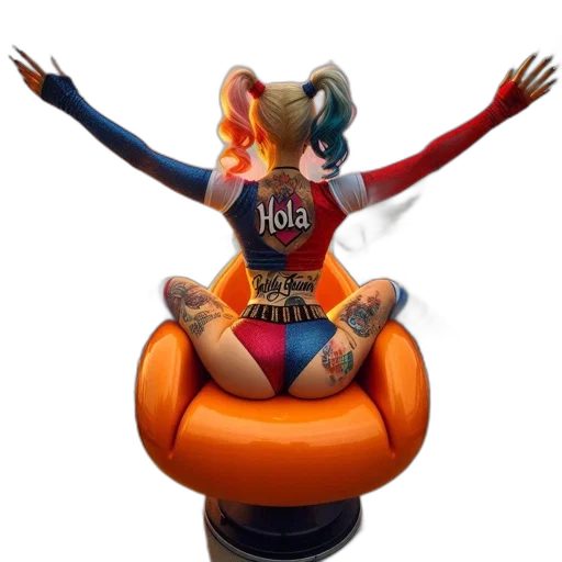 furniture, jacket, 3d render, concept art, person, blonde, dichromatic, pigtails transparent PNG cut-out
