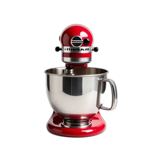 robot, food, 3d render, red, kitchenaid, stand, mixer, stainless transparent PNG cut-out