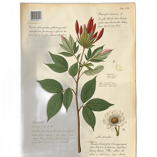 flower, concept art, botanical, illustration, plant, detailed, drawings, leaves transparent PNG cut-out