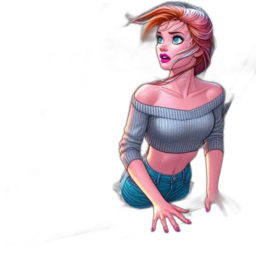 dress, concept art, fantasy art, comic book art, pixel art, underwater, pastel, woman transparent PNG cut-out