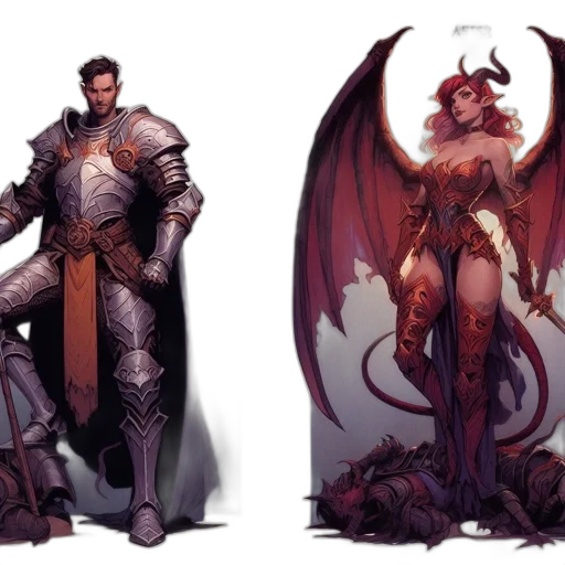 concept art, fantasy art, comic book art, dark, red, two, separate, scenes transparent PNG cut-out