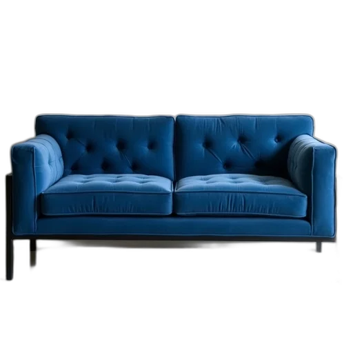 furniture, 3d render, blue, velvet, sofa, tufted, backrest, seat transparent PNG cut-out