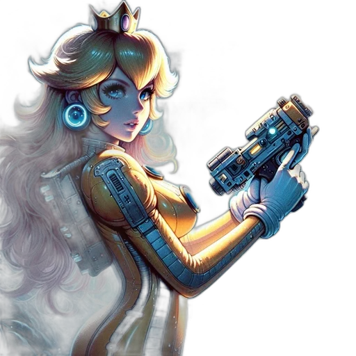 weapon, robot, staff, concept art, fantasy art, comic book art, cyberpunk, blonde transparent PNG cut-out