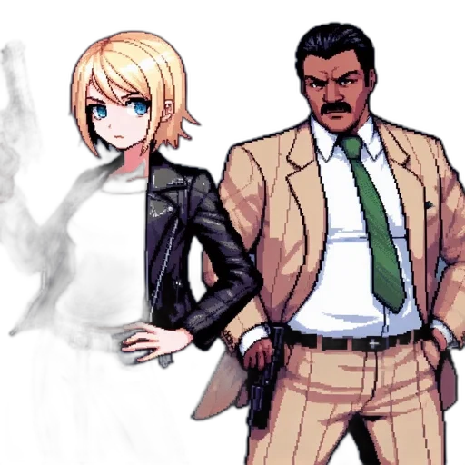 jacket, staff, concept art, comic book art, pixel art, cartoon, monochrome, earth tones transparent PNG cut-out