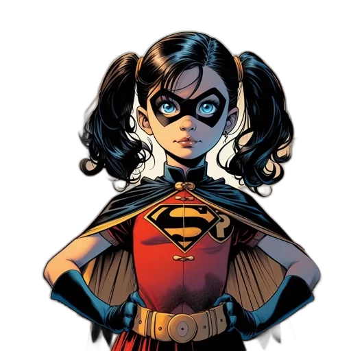 comic book art, concept art, cartoon, young, female, superhero, red, blue transparent PNG cut-out