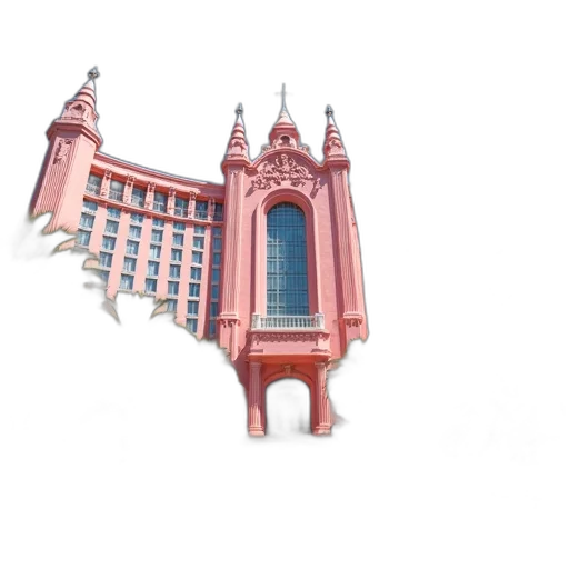 building, 3d render, photorealistic, concept art, luxurious, hotel, pink, facade transparent PNG cut-out