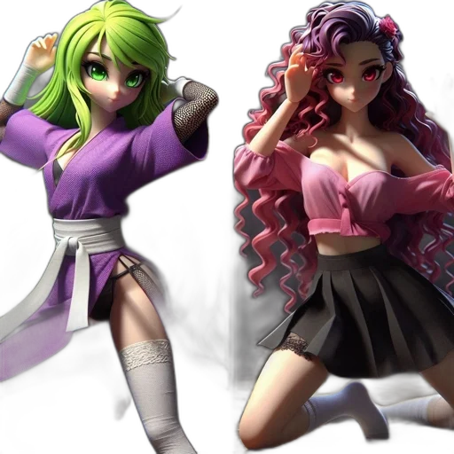concept art, 3d render, anime, fantasy art, green, neon, two, animated transparent PNG cut-out