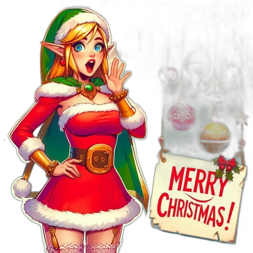 concept art, fantasy art, pixel art, 3d render, excited, female, wearing, santa transparent PNG cut-out