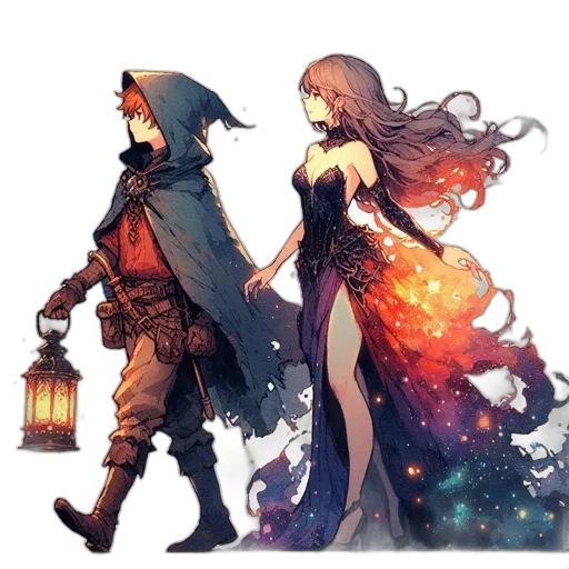 dress, concept art, fantasy art, pixel art, comic book art, fire, outer space, night transparent PNG cut-out