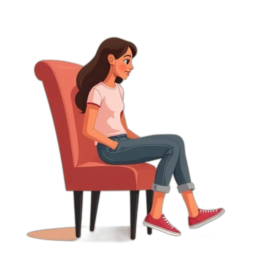 furniture, dress, concept art, cartoon, pixel art, 3d render, girl, chair transparent PNG cut-out