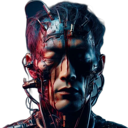 robot, face, mask, cyberpunk, concept art, 3d render, comic book art, futuristic transparent PNG cut-out