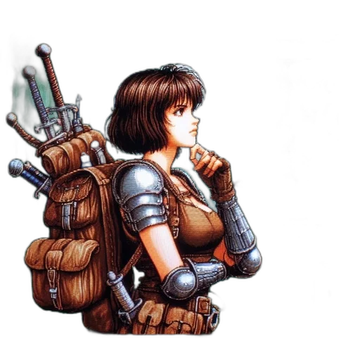 robot, weapon, jacket, sword, pixel art, concept art, fantasy art, cyberpunk transparent PNG cut-out