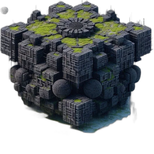 building, crown, robot, umbrella, 3d render, concept art, pixel art, cyberpunk transparent PNG cut-out