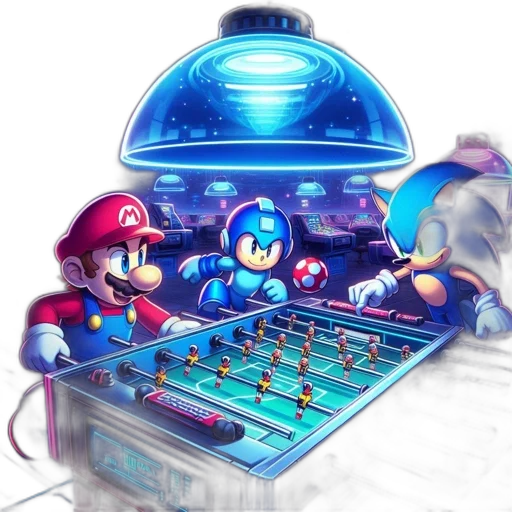 robot, concept art, vaporwave, 3d render, pixel art, neon lights, blue, mario transparent PNG cut-out