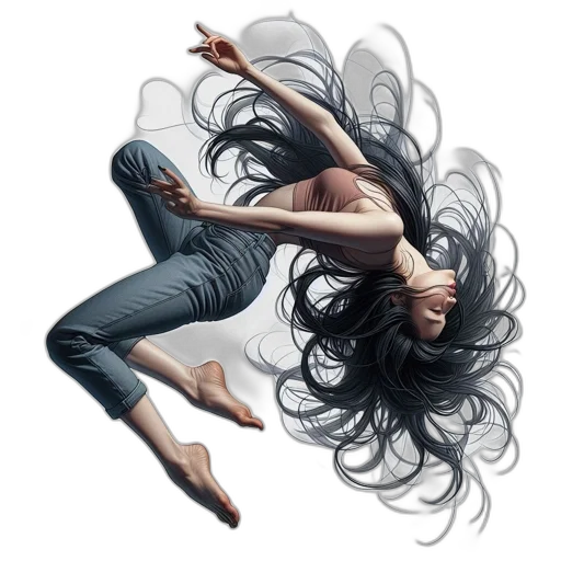 hair, concept art, fantasy art, photorealistic, comic book art, underwater, dark, serene transparent PNG cut-out