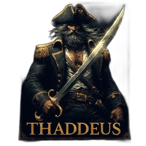 sword, fantasy art, concept art, depiction, pirate, thaddeus, stern, expression transparent PNG cut-out