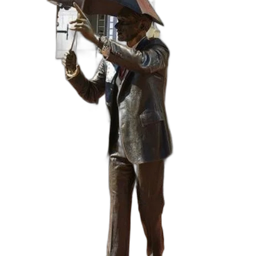 staff, umbrella, robot, hat, concept art, 3d render, photorealistic, bronze transparent PNG cut-out