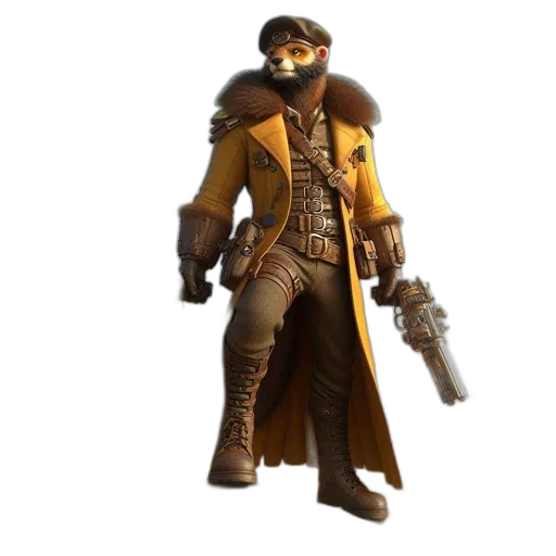jacket, staff, weapon, concept art, 3d render, cyberpunk, fantasy art, golden transparent PNG cut-out