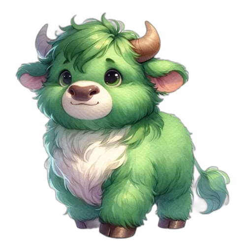 animal, creature, concept art, fantasy art, pixel art, green, anthropomorphic, bovine-mythical transparent PNG cut-out