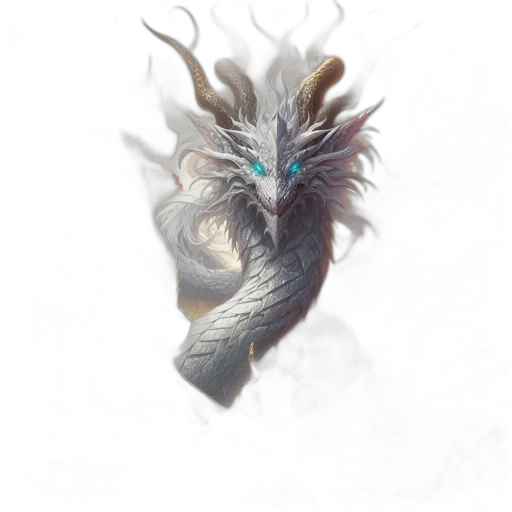dragon, creature, mask, hair, fantasy art, concept art, photorealistic, pixel art transparent PNG cut-out