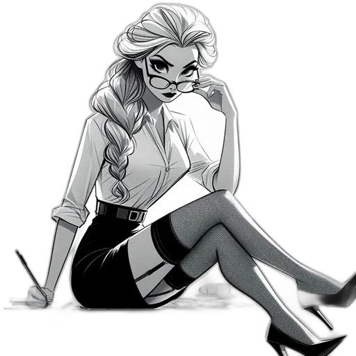 staff, dress, cartoon, comic book art, concept art, fantasy art, neon lights, monochrome transparent PNG cut-out