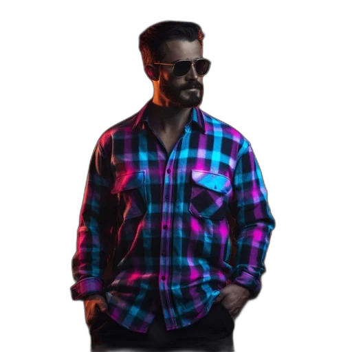 jacket, robot, face, staff, 3d render, photorealistic, vaporwave, pixel art transparent PNG cut-out