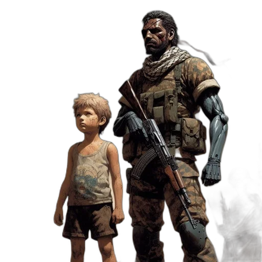 weapon, concept art, pixel art, comic book art, photorealistic, earth tones, older, man transparent PNG cut-out