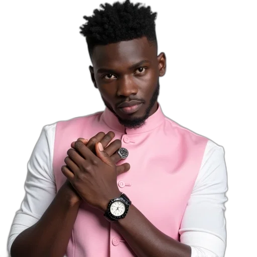 man, wearing, white, shirt, pink, vest, black, wristwatch transparent PNG cut-out