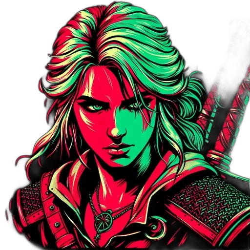sword, face, pixel art, comic book art, fantasy art, concept art, red, green transparent PNG cut-out