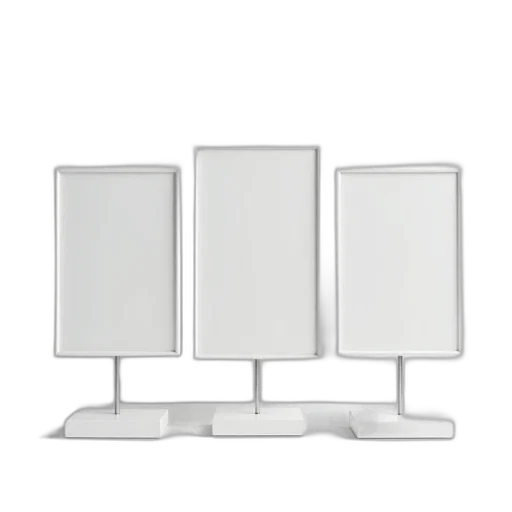 furniture, 3d render, three, identical, white, display, stands, arranged transparent PNG cut-out