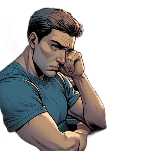 comic book art, concept art, cartoon, man, car, contemplates, forest, outside transparent PNG cut-out