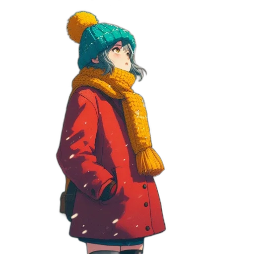 jacket, hat, umbrella, face, concept art, pixel art, anime, watercolor transparent PNG cut-out