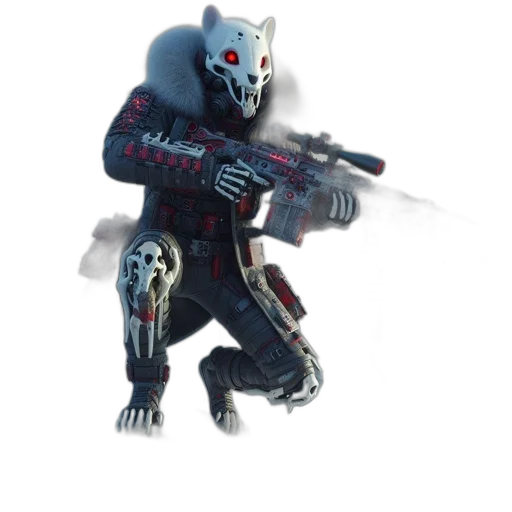 mask, creature, weapon, robot, concept art, 3d render, pixel art, individual transparent PNG cut-out