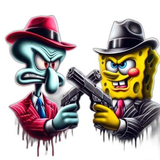 weapon, robot, hat, concept art, comic book art, cartoon, pixel art, two transparent PNG cut-out
