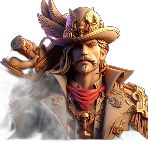 hat, staff, face, weapon, concept art, fantasy art, photorealistic, 3d render transparent PNG cut-out