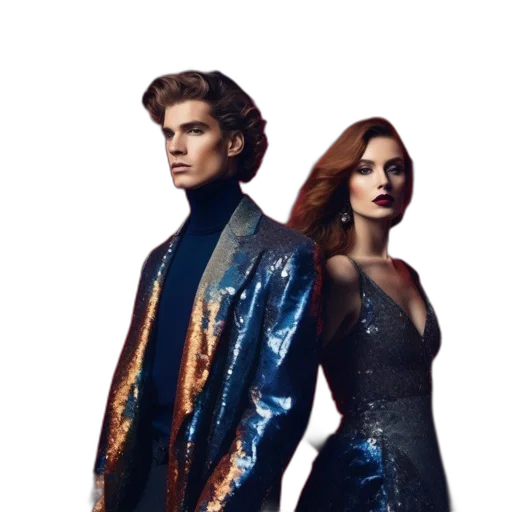 jacket, dress, jewelry, underwater, outer space, dark, blue, two transparent PNG cut-out