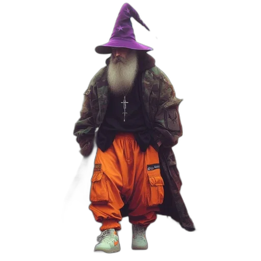 staff, creature, hat, concept art, 3d render, fantasy art, elderly, man transparent PNG cut-out