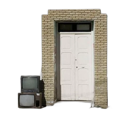 building, furniture, robot, 3d render, concept art, city street, monochrome, earth tones transparent PNG cut-out