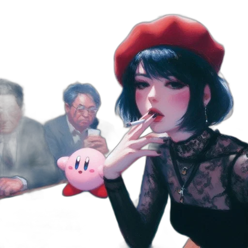hat, face, mask, weapon, vaporwave, concept art, watercolor, anime transparent PNG cut-out
