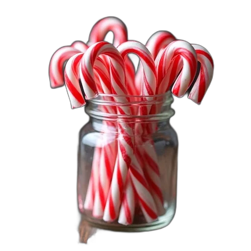 food, 3d render, small, glass, jar, filled, candy, canes transparent PNG cut-out