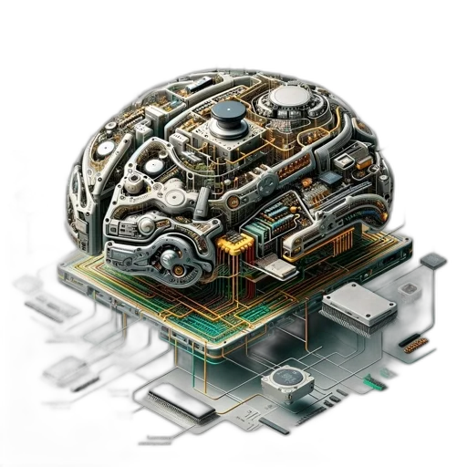 robot, crown, 3d render, cyberpunk, concept art, pixel art, elaborate, brain-like transparent PNG cut-out