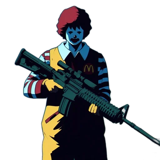 weapon, comic book art, concept art, pixel art, cartoon, animated, ronald, mcdonald transparent PNG cut-out