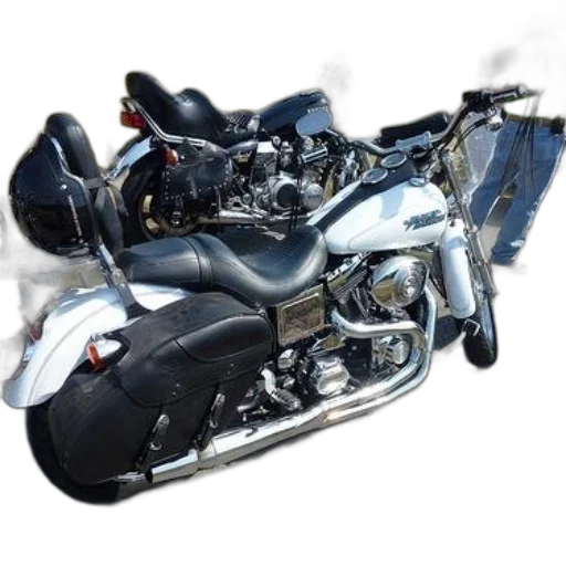 weapon, photorealistic, 3d render, concept art, white, motorcycle, black, saddlebags transparent PNG cut-out