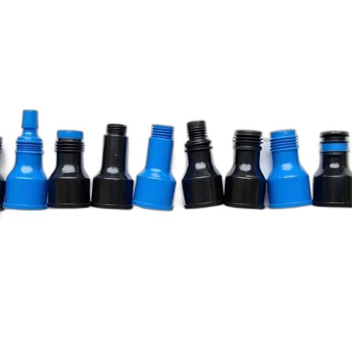bottle, collection, black, blue, plastic, connectors, arranged, row transparent PNG cut-out