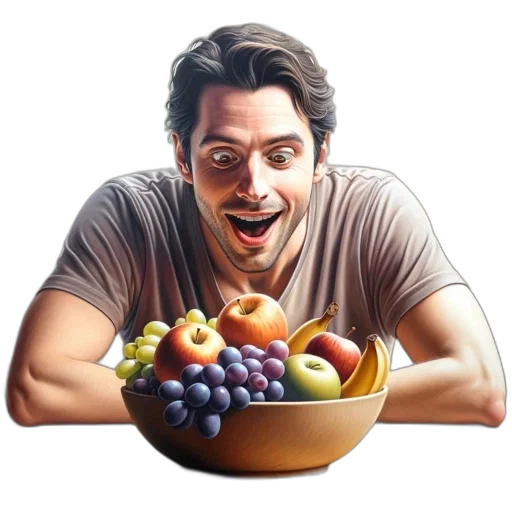 food, face, photorealistic, concept art, 3d render, pixel art, man, surprised transparent PNG cut-out