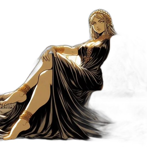 dress, jewelry, crown, concept art, fantasy art, comic book art, anime, golden transparent PNG cut-out