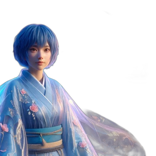 concept art, 3d render, fantasy art, anime, blue, enchanting, scene, features transparent PNG cut-out