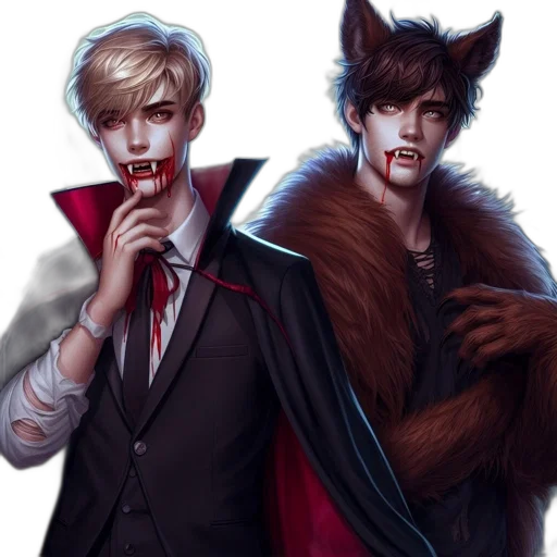 fantasy art, concept art, comic book art, cyberpunk, red, dark, two, male transparent PNG cut-out