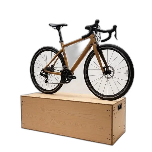furniture, 3d render, bike, mounted, wooden, plywood, box, wheels transparent PNG cut-out