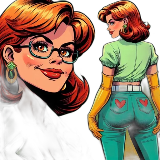 comic book art, concept art, cartoon, colorful, portrait, woman, red, hair transparent PNG cut-out